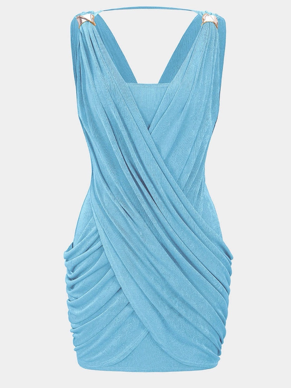 Light Blue Draped Sleeve Wrap Mini Dress
